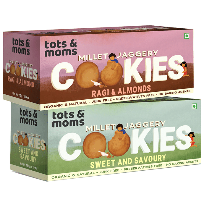 Tots and Moms Millet Jaggery Cookies (150gm Each) Ragi & Almonds and Sweet & Savory