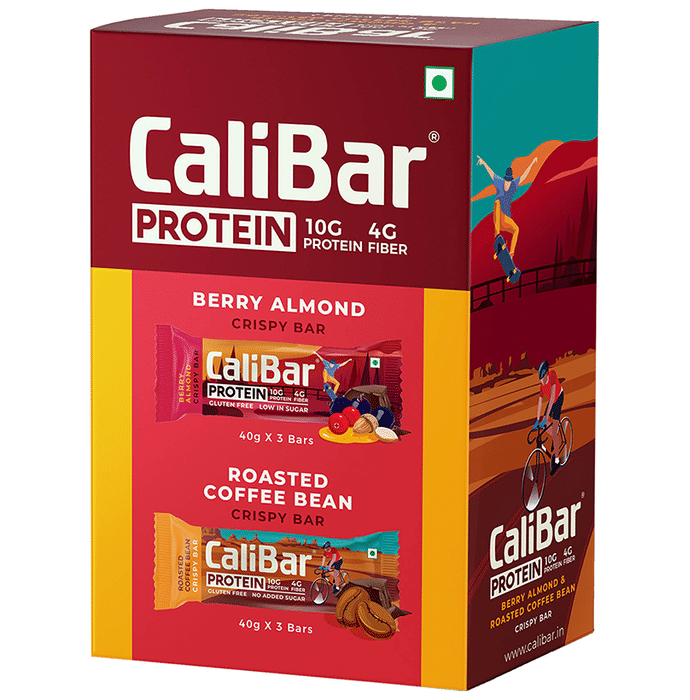 CaliBar Protein Crispy Bar (40gm Each) 3 Berry Almond & 3 Roasted Coffee Bean