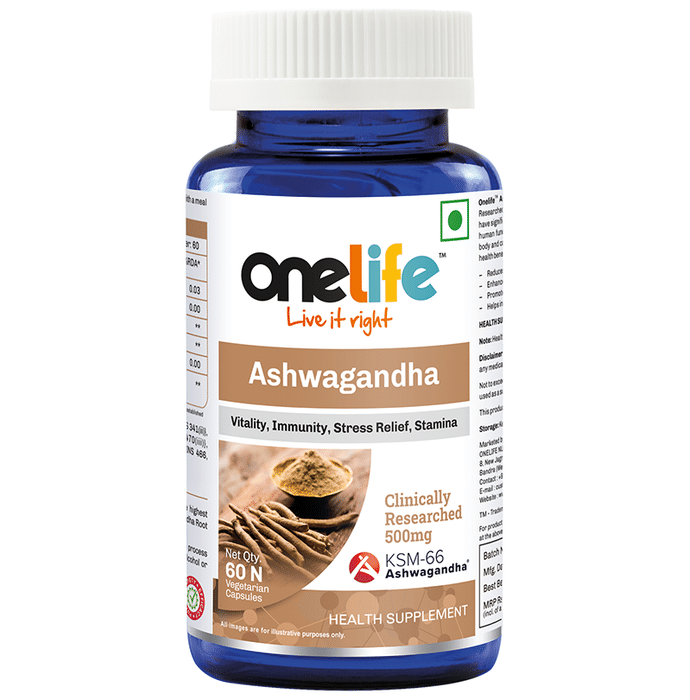 OneLife Ashwagandha Clinically Researched 500mg KSM 66 Vegetarian Capsule