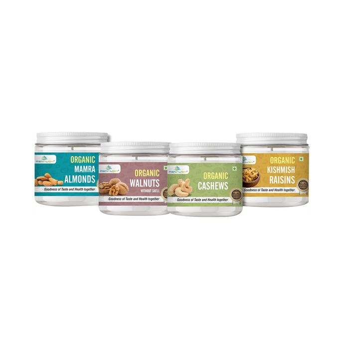 Renaush Combo Pack of Organic Mamra Almonds 250gm, Cashews 250gm, Walnuts 185gm & Kishmish Raisins 250gm
