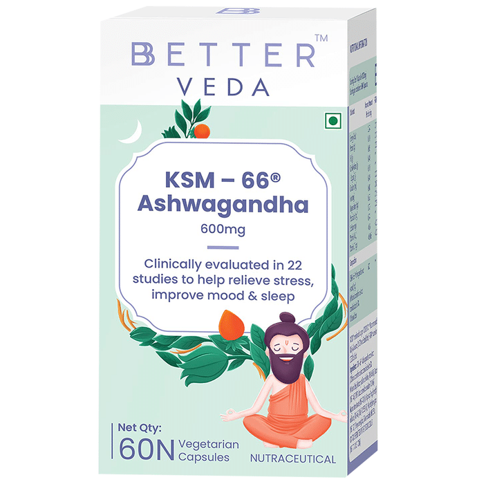 BBetter Veda KSM 66 Ashwagandha 600mg Vegetarian Capsule
