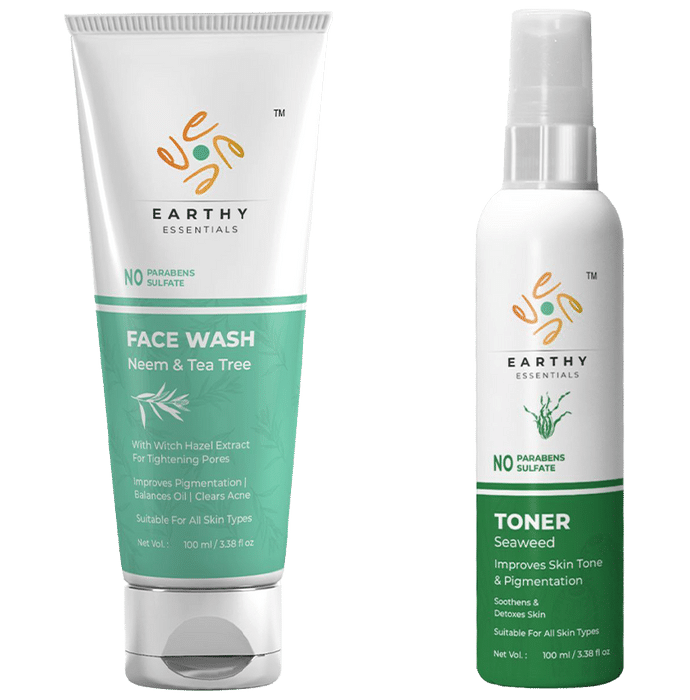 Earthy Essentials Combo Pack of Neem & Tea Tree Facewash & Seaweed Toner (100ml Each)