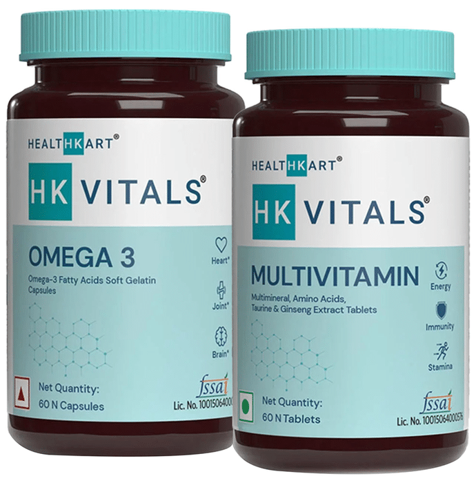 HealthKart Combo Pack of HK Vitals Omega 3 Fatty Acids Soft Gelatin Capsule & Multivitamin Tablet (60 Each)
