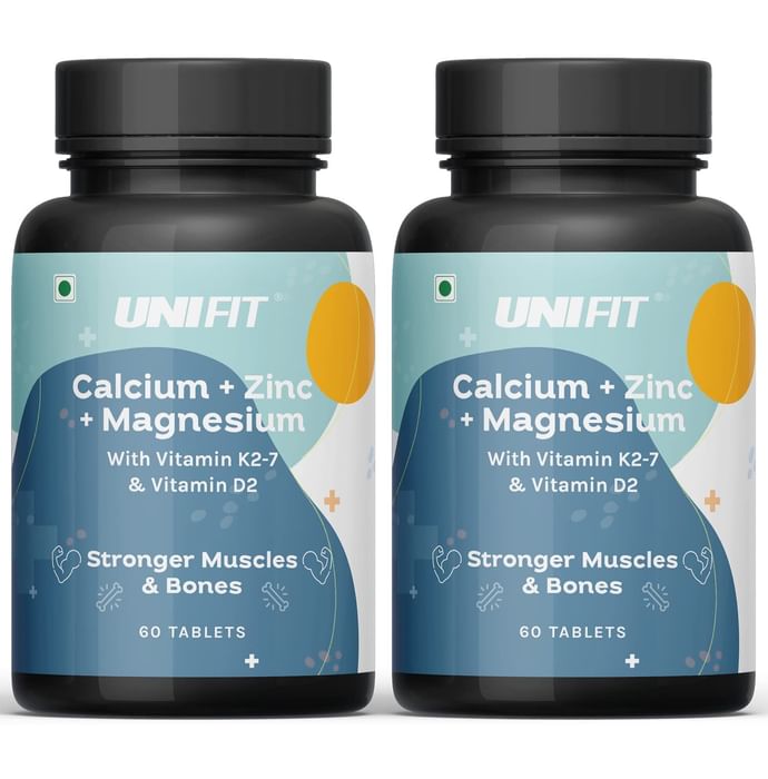 Unifit Calcium + Magnesium + Zinc with Vitamin K2-7 & Vitamin D2 Tablet for Stronger Muscles & Bones (60 Each)