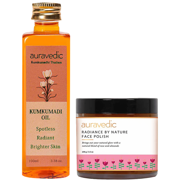 Auravedic Combo Pack of Kumkumadi Oil 100ml & Radiance By Nature Face Polish 100gm