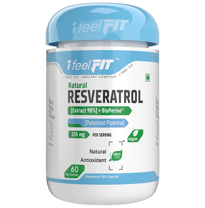 iFeelFIT Natural Resveratrol (Extract 98%)+ Bioperine 255mg Veg Capsule