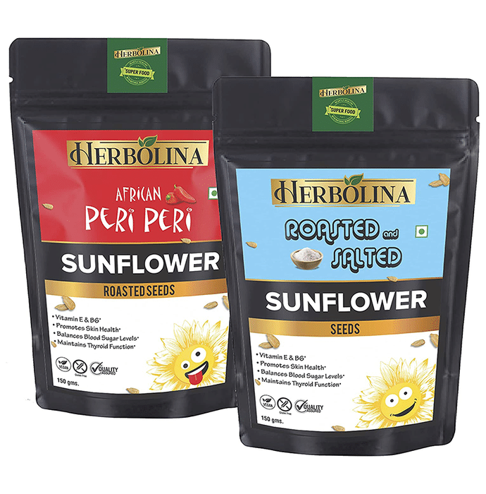 Herbolina Sunflower Seeds & Sunflower Roasted Seeds (150gm Each) Roasted & Salted, African Peri Peri