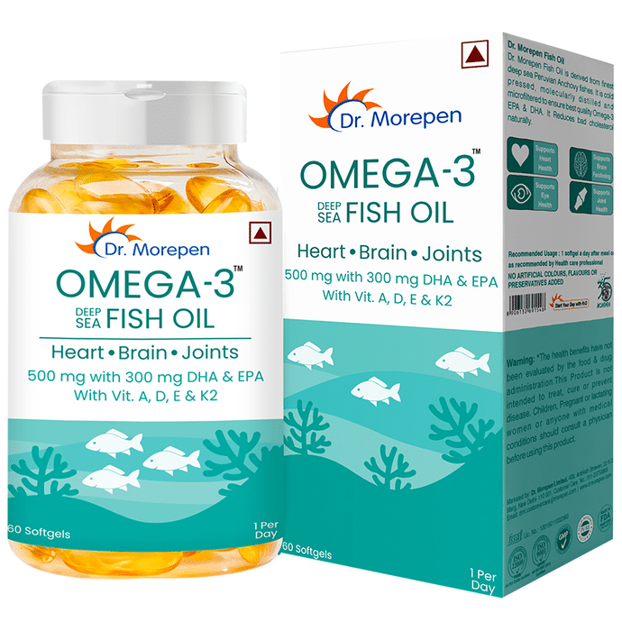 Dr. Morepen Omega 3 Deep Sea Fish Oil DHA & EPA 300mg with Vitamin A, D, E & K2 Softgel