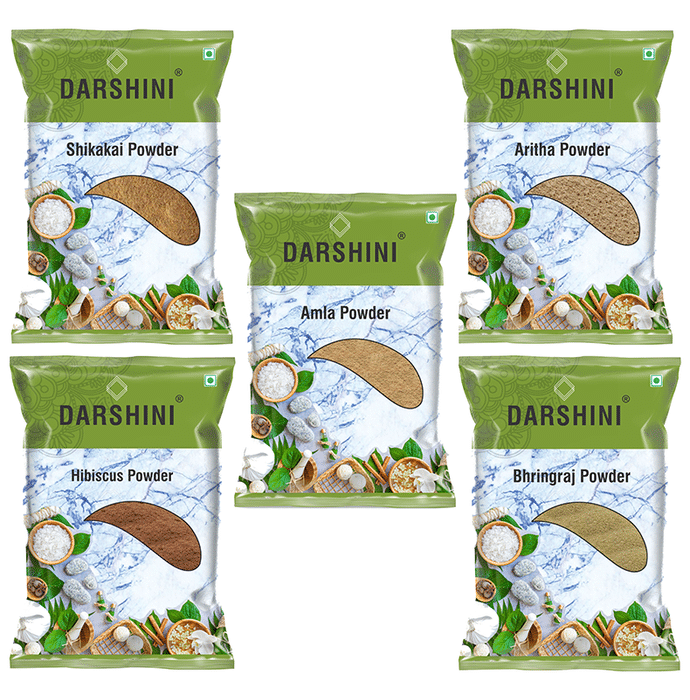 Darshini Combo Pack of Amla Powder, Aritha Powder, Shikakai Powder ,Bhringraj Powder and Hibiscus Powder (200 Each)