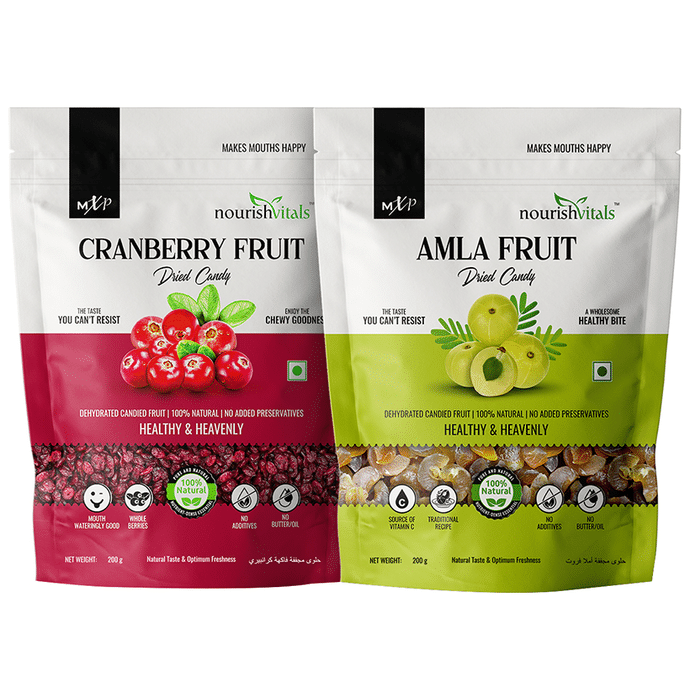 NourishVitals Combo Pack of Cranberry Fruit Dried Candy and Amla Fruit Dried Candy (200gm Each)