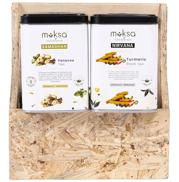 Moksa Tea & Botanicals Combo Pack of Samadhan Panacea Tea & Nirvana Turmeric Black Tea (50gm Each)