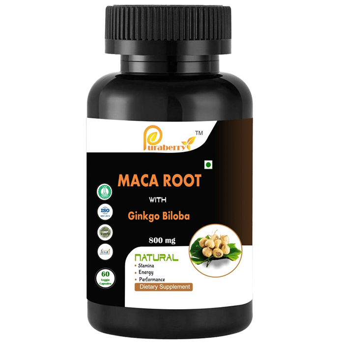 Puraberry Maca Root with Ginkgo Biloba 800mg Veggie Capsule