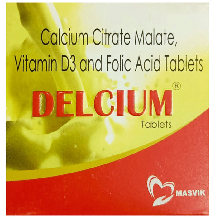 Masvik Delcium Calcium Citrate Malate, Vitamin D3 and Folic Acid Tablet