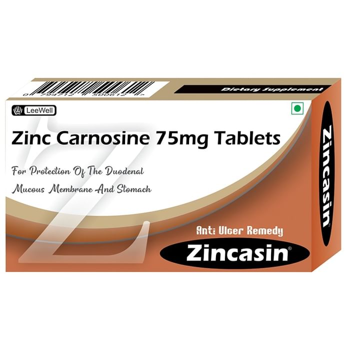 Zincasin Zinc Carnosine 75mg for Leakygut, Stomach Ulcer Protection Tablet