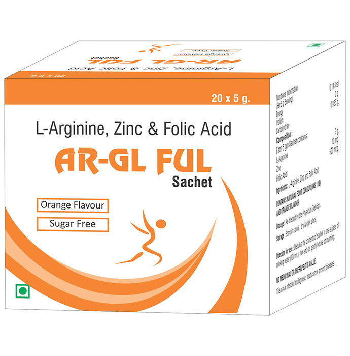 AR-GL FUL L-Arginine, Zinc & Folic Acid Sachet (5gm Each) Orange Sugar Free