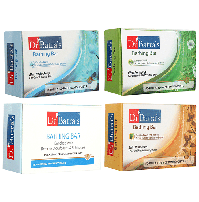 Dr Batra's Combo Pack of Skin Refreshing Bathing Bar, Skin Purifying Bathing Bar, Skin Protection Bathing Bar and Bathing Bar (125gm Each)