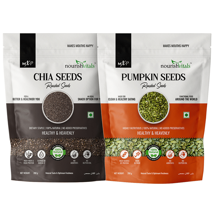 NourishVitals Combo Pack of Chia Seeds Roasted and Pumpkin Seeds Roasted (200gm Each)