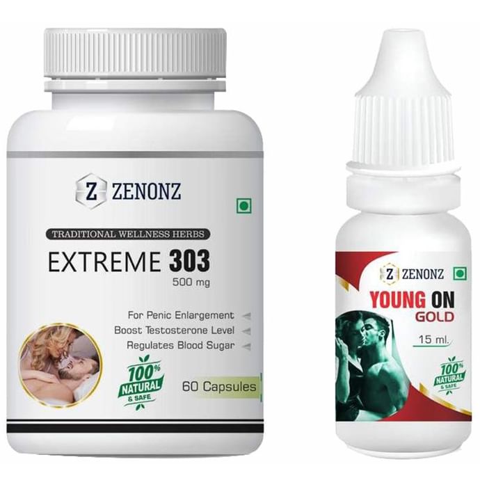 Zenonz Combo Pack of Extreme 303, 60 Capsules & Young On Gold 15ml