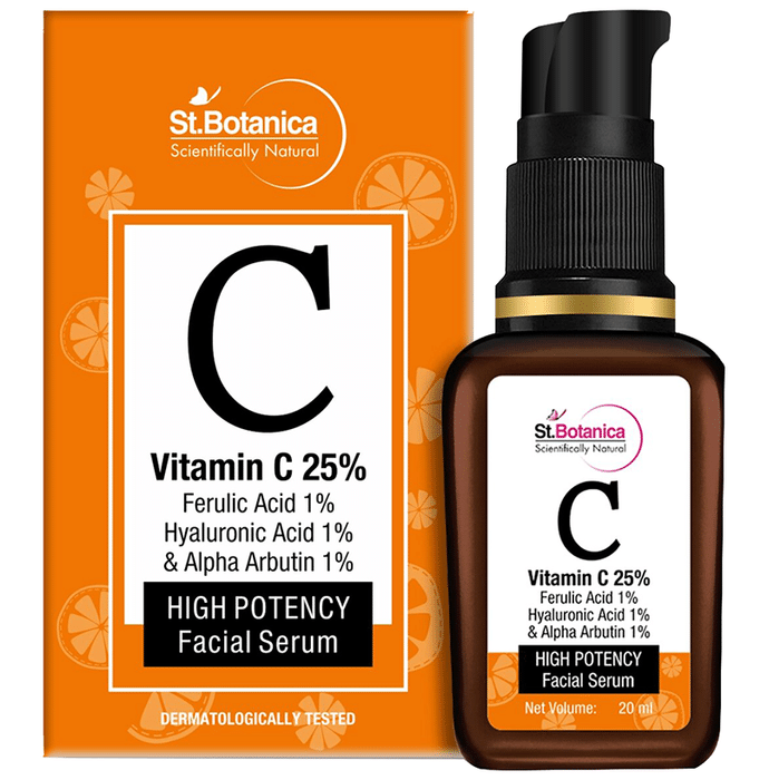 St.Botanica Vitamin C 25% + Ferulic Acid 1% + Hyaluronic Acid 1% & Alpha Arbutin 1% High Potency Facial Serum