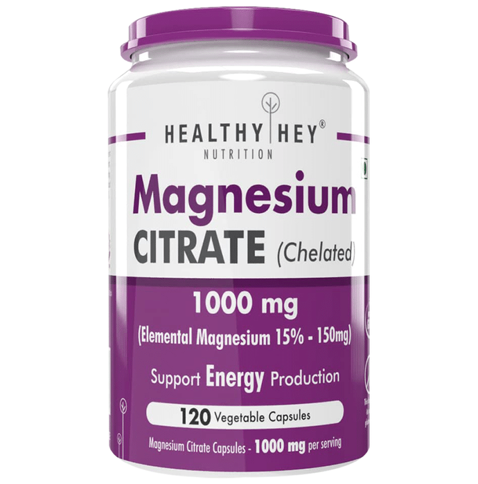 HealthyHey Magnesium Citrate (Chelated) 1000mg Vegetable Capsule