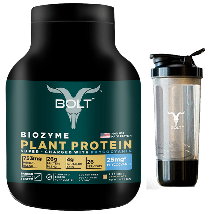 Bolt Biozyme Plant Protein Powder with Shaker Free Piedmont Chocolate