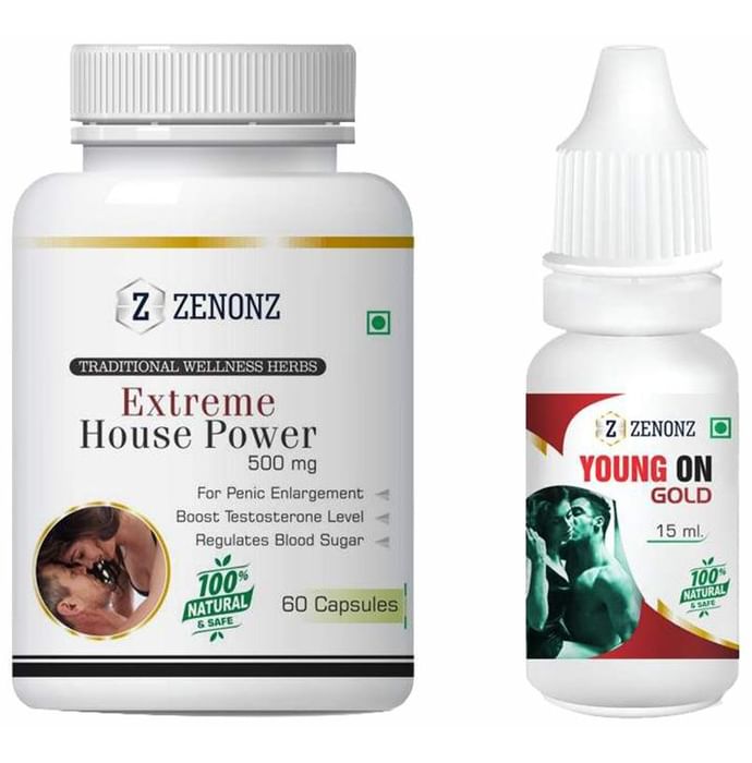 Zenonz Combo Pack of Extreme House Power 500mg, 60 Capsules & Young On Gold 15ml