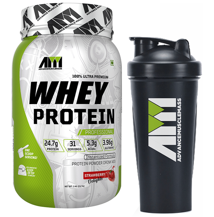 Advance MuscleMass 100% Ultra Premium Whey Protein Powder Strawberry Delight with Shaker 700ml