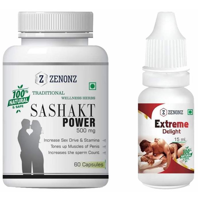 Zenonz Combo Pack of Sashakt Power 500mg, 60 Capsules & Extreme Delight 15ml