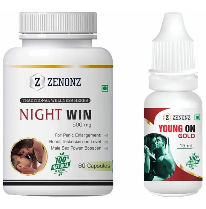 Zenonz Combo Pack of Night Win 500mg, 60 Capsules & Young On Gold 15ml