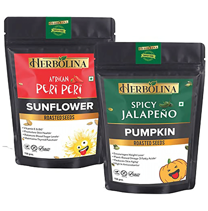 Herbolina Pumpkin & Sunflower Roasted Seeds (150gm Each) Spicy Jalapeno & African Peri Peri
