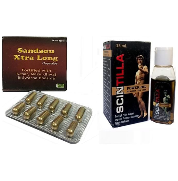 Cackle's Combo Pack of Sandaou Xtra Long 10 Capsule and Scintilla Power Oil 15ml