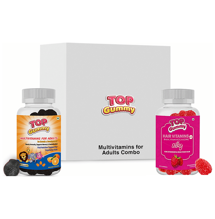 Top Gummy Combo Pack of Multivitamins for Adults Gummies Orange & Hair Vitamins Gummies Strawberry (30 Each)