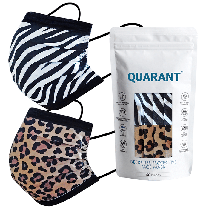 Quarant 4 Ply Designer Protective Face Mask Mask Animal Print Multicolor