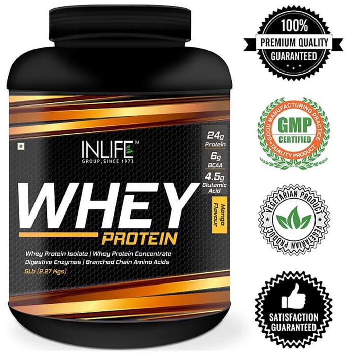 Inlife Whey Protein Powder with Isolate Concentrate Hydrolysate & Digestive Enzymes Mango