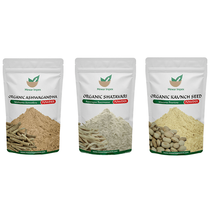 Mewar Impex Combo Pack of Organic Ashwagandha Powder,Organic Kaunch Seed Powder & Organic Shatavari Powder (100gm Each)