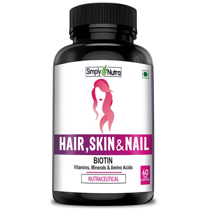 Simply Nutra Hair, Skin & Nail with Vitamins, Minerals & Amino Acids Veg Capsule