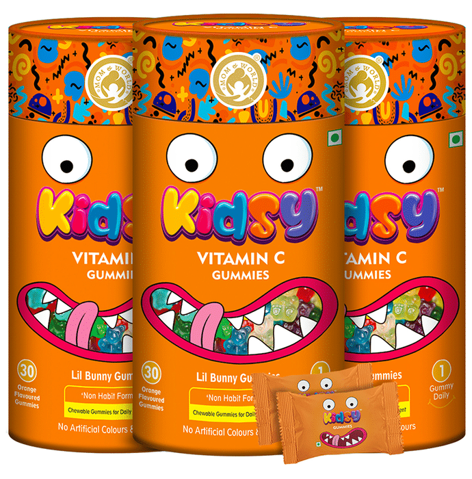 Mom & World Kidsy Vitamin C Gummies (30 Each) Orange Flavoured