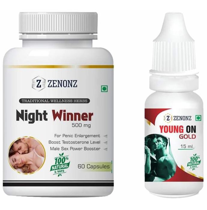 Zenonz Combo Pack of Night Winner 500mg, 60 Capsules & Young On Gold 15ml
