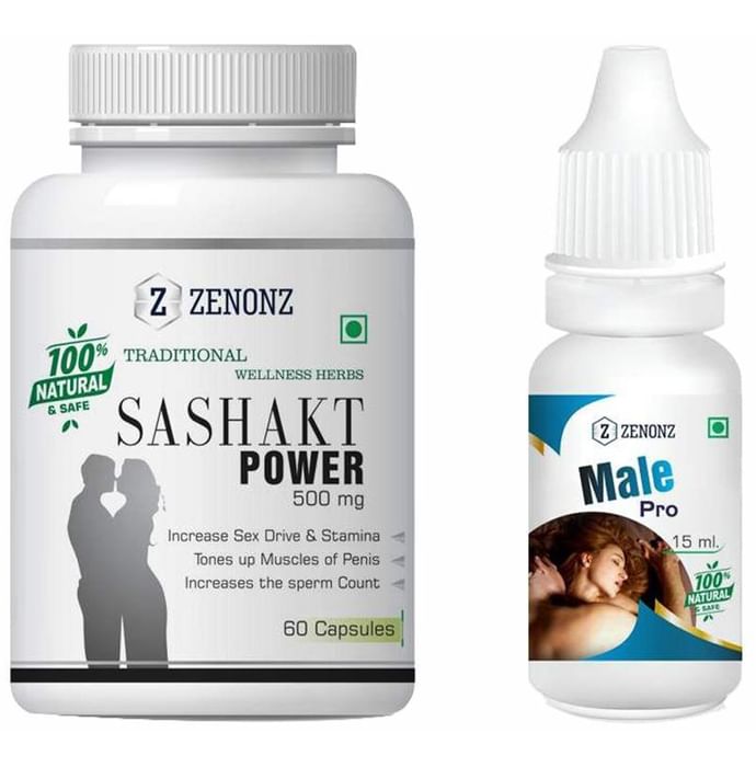 Zenonz Combo Pack of Sashakt Power 500mg, 60 Capsules & Male Pro 15ml