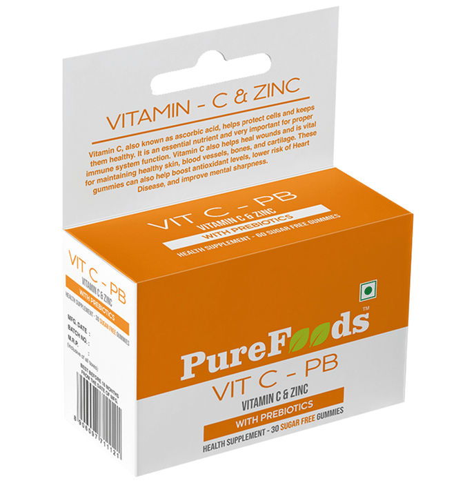PureFoods Vit C-PB Vitamin C+Zinc Gummies with Prebiotics Orange