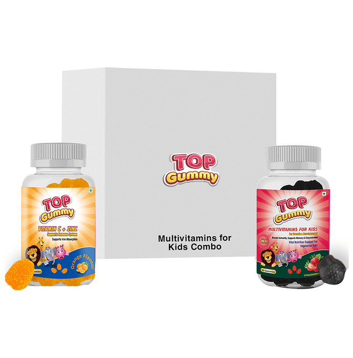Top Gummy Combo Pack of Vitamin C + Zinc Gummies Orange & Multivitamins for Kids Gummies Strawberry (30 Each)