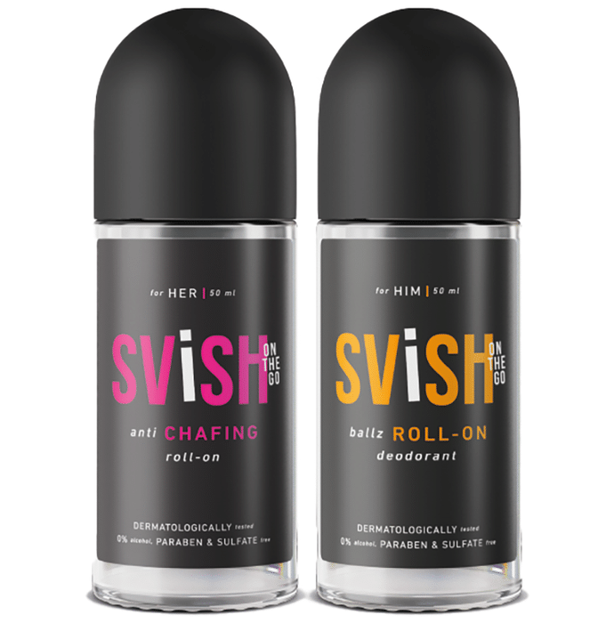 Svish On The Go Roll It Together His & Her kit of Anti Chafing Roll On Deodrant for Women 50ml and Ballz Roll On Deodrant For Men 50ml