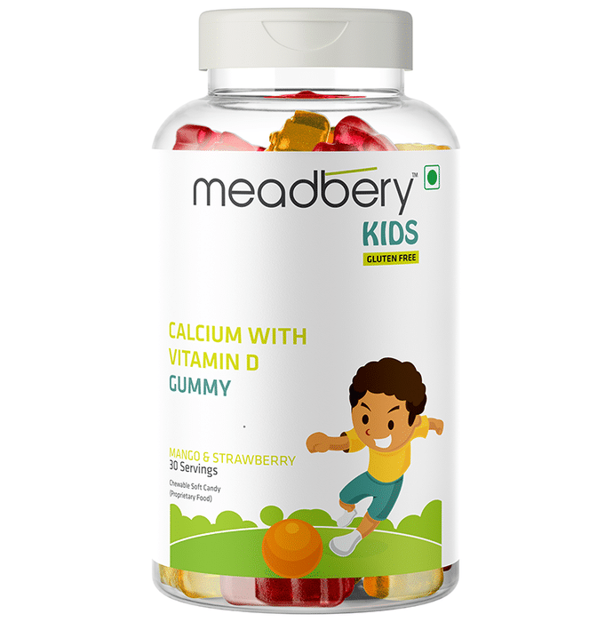 Meadbery Mango & Strawberry Kids Calcium with Vitamin D Gluten Free Gummy