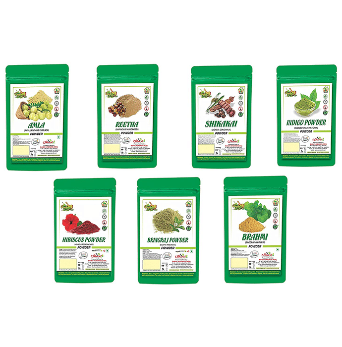 BHPI Bharat Combo Pack of Amla, Shikakai, Reetha, Indigo, Hibiscus, Bhringraj & Brahmi Powder (100gm Each)