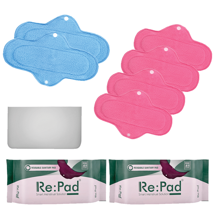 Re:Pad Reusable Sanitary Pad 4 Maxi & 2 Super Maxi 4 Pink & 2 Blue