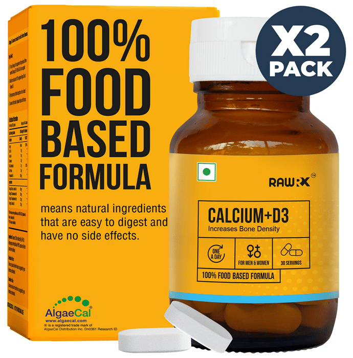 RawRX Organic Calcium and Vitamin D3 Tablet with Vitamin C, Magnesium and Zinc for Bone Health & Joint Pain, Pack of 2