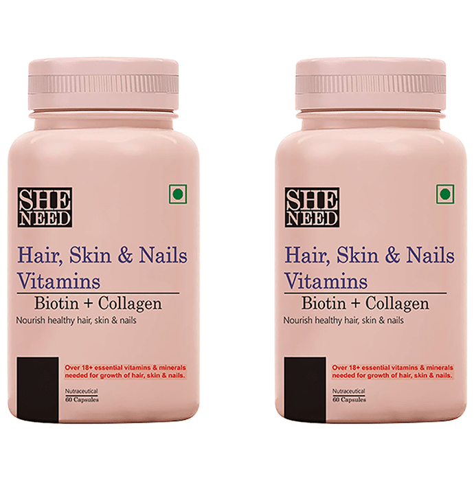SheNeed Hair, Skin & Nails Vitamins Biotin + Collagen Capsule (60 Each)