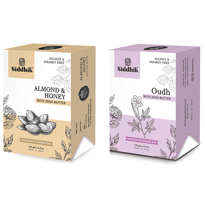 Siddhik Combo Pack of Almond & Honey And Oudh with Shea Butter Soap (125gm Each)