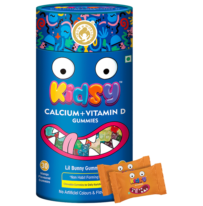 Mom & World Kidsy Calcium + Vitamin D Gummies (30 Each) Mango Flavoured