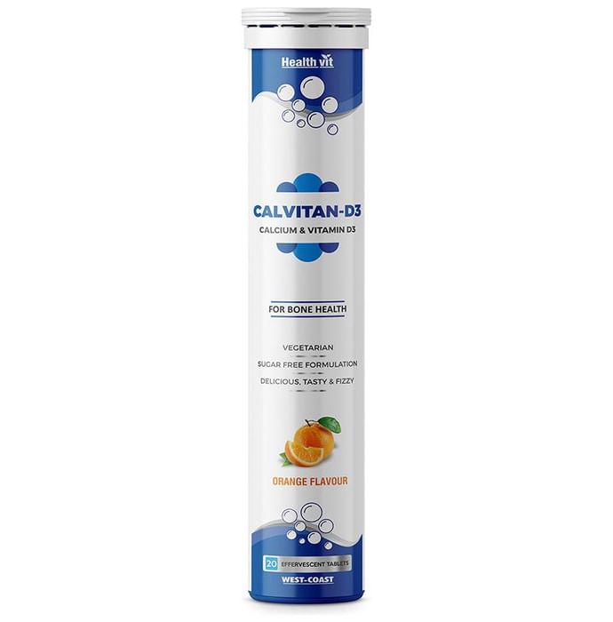 HealthVit Orange Sugar Free Cavitan-D3 Calcium & Vitamin D3 Effervescent Tablet